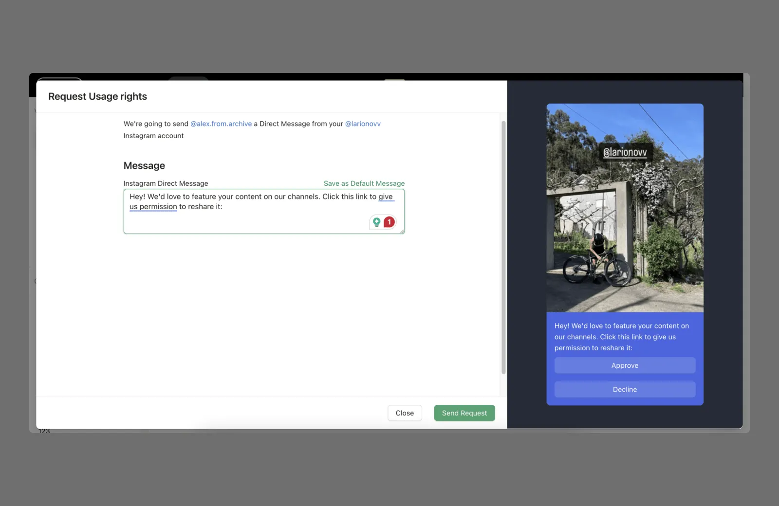The initial usage-rights request workflow